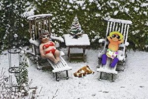 Garden chairs in snow, Composing, Germany, Europe