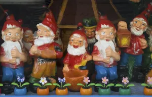 Garden gnomes, display window, Germany, Europe