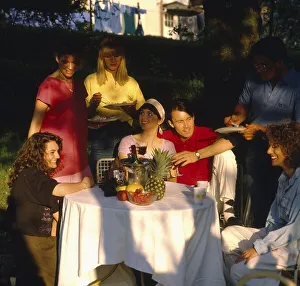 Garden party, food and drink, richly laid table