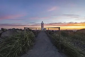 Gardur lighthouse at sunset. Gardur