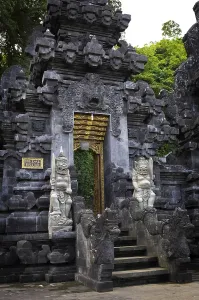 Gate with mythological figure in Goa-Lawah Temple