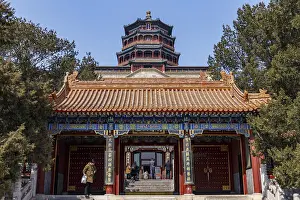 Gate with Tower of Buddhist Incense in the background at the Summer Palace in Beijing