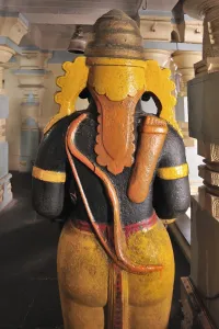 Gatekeeper in black stone at sri ram temple