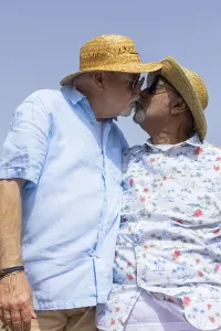 Gay senior couple in a tender embrace