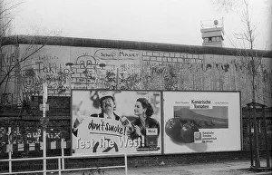 GDR, Berlin, 04. 02. 1990, advertising board at the Wall Liesenstrasse