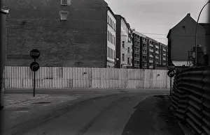 GDR, Berlin, 1. 4. 1988, construction fence on Linienstrasse