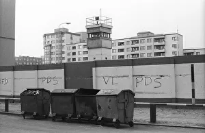 GDR, Berlin, 15. 03. 1990, watchtower and inner wall on Schoenholzer Strasse
