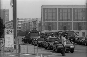 GDR, Berlin, 16 May 1990, vehicles of the German People's Police