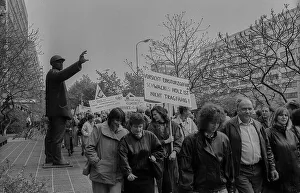 GDR, Berlin, 19.04.1990, demonstration in front of IHB (Ingenieurhochbau)