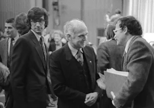 GDR, Berlin, 25 February 1987, the French poet Alain Lance welcomes deputy GDR Minister of Culture Klaus Hoepke