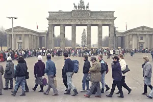 GDR citizens cueing for a temporary border crossing at Brandenburg Gate to West Berlin