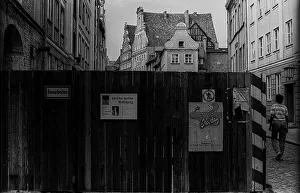 GDR, Stralsund, 23.09.1988, construction fence in the streets of Stralsund