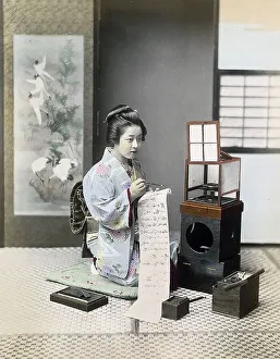 Geisha writing letter, Japan, Asia