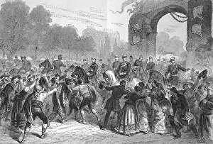 General Prim crossing the Prado being celebrated by the people of Madrid