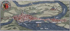 Geneva, hand-coloured woodcut by Sebastian Muenster
