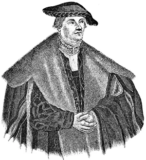 Georg Spalatin (1484-1545) after a painting by Cranach, portrait, German humanist and reformer, historical illustration 1883