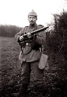 German camp post with carbine. First World War