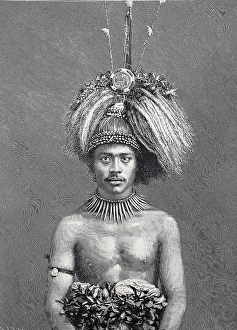 German Colony in the South Seas, Young Chief of Samoa, c. 1884, digital reproduction of an original 19th century model, historical