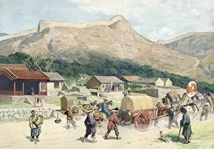 German colony, village scene and Great Wall of China at Nankou Pass