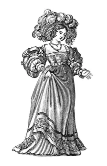 German costume, 1520, Historical Illustration from: Anna Fischer Dueckelmann: The woman as home doctor
