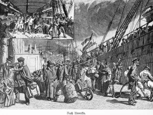 German emigrants to America, harbour
