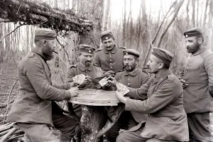 Six German soldiers playing cards