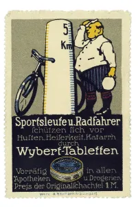 German trading stamp, Sportsleute und Radfahrer schuetzen sich vor Husten