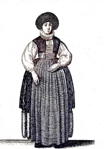 German woman's traditional costume in the 17th century