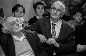 Germany, Berlin, 02.12.1991, Heinrich Fink, left: Stefan Heym, panel discussion at the Humboldt University on the Stasi suspicion: Heinrich Fink, Europe