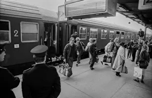 Germany, Berlin, 08.04.1991, Trains from Poland at Lichtenberg station