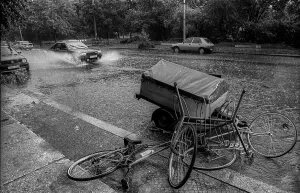 Germany, Berlin, 08.07.1991, thunderstorm in Oranienburger Strasse