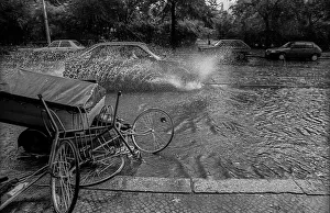 Germany, Berlin, 08.07.1991, thunderstorm in Oranienburger Strasse
