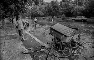 Germany, Berlin, 08.07.1991, thunderstorm in Oranienburger Strasse