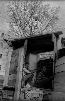 Germany, Berlin, 13.04.1991, Adventure playground in Kollwitzstrasse