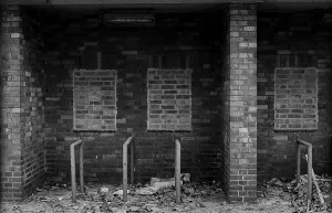 Germany, Berlin, 13.12.1991, Stadion der Weltjugend, entrance, in decay, Europe