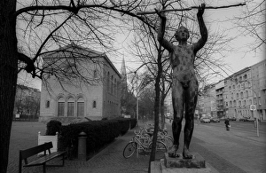 Germany, Berlin, 14 February 1992, Nazareth Church on Leopoldplatz in Wedding, Schinkel Bau, Adorant, Praying Boy, Europe