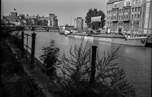 Germany, Berlin, 14.09.1992, Greenpeace ship anchored at Schiffbauerdamm