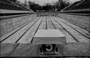Germany, Berlin, 16.11.1991, Friesenstadion (swimming stadium) in decay
