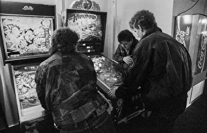 Germany, Berlin, 18.12.1990, gaming arcade in Wolliner Strasse
