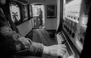 Germany, Berlin, 18.12.1990, gaming arcade in Wolliner Strasse