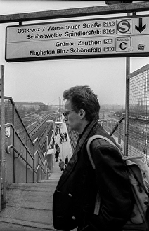 Germany, Berlin, 19/02/1992, Bornholmer Strasse S-Bahn station, stairs to the platform, Europe
