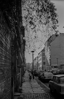 Germany, Berlin, 19 February 1992, Linienstrasse, child, bicycle, Europe