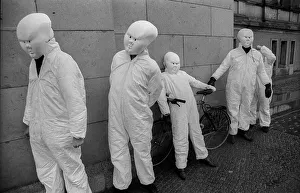 Germany, Berlin, 19.04.1991, student performance in protest against the closure of the art academy in Berlin-Weissensee