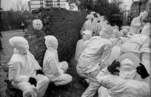 Germany, Berlin, 19.04.1991, student performance in protest against the closure of the art academy in Berlin-Weissensee