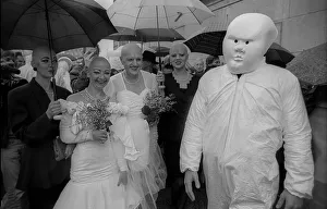 Germany, Berlin, 19.04.1991, student performance in protest against the closure of the art academy in Berlin-Weissensee