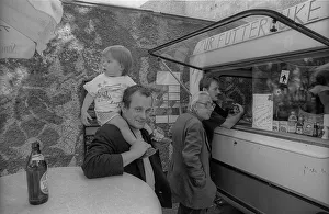 Germany, Berlin, 21 July 1991, poet Peter Wawerzinek (Schappy) with his daughter