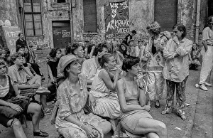 Germany, Berlin, 22 June 1991, courtyard party at the squat at Auguststrasse 10