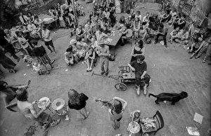 Germany, Berlin, 22 June 1991, courtyard party of the squat Auguststrasse 10