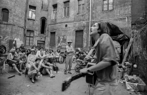 Germany, Berlin, 22 June 1991, courtyard party of the squat Auguststrasse 10
