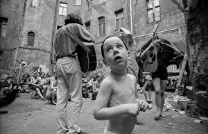 Germany, Berlin, 22 June 1991, courtyard party of the squatted house at Auguststrasse 10